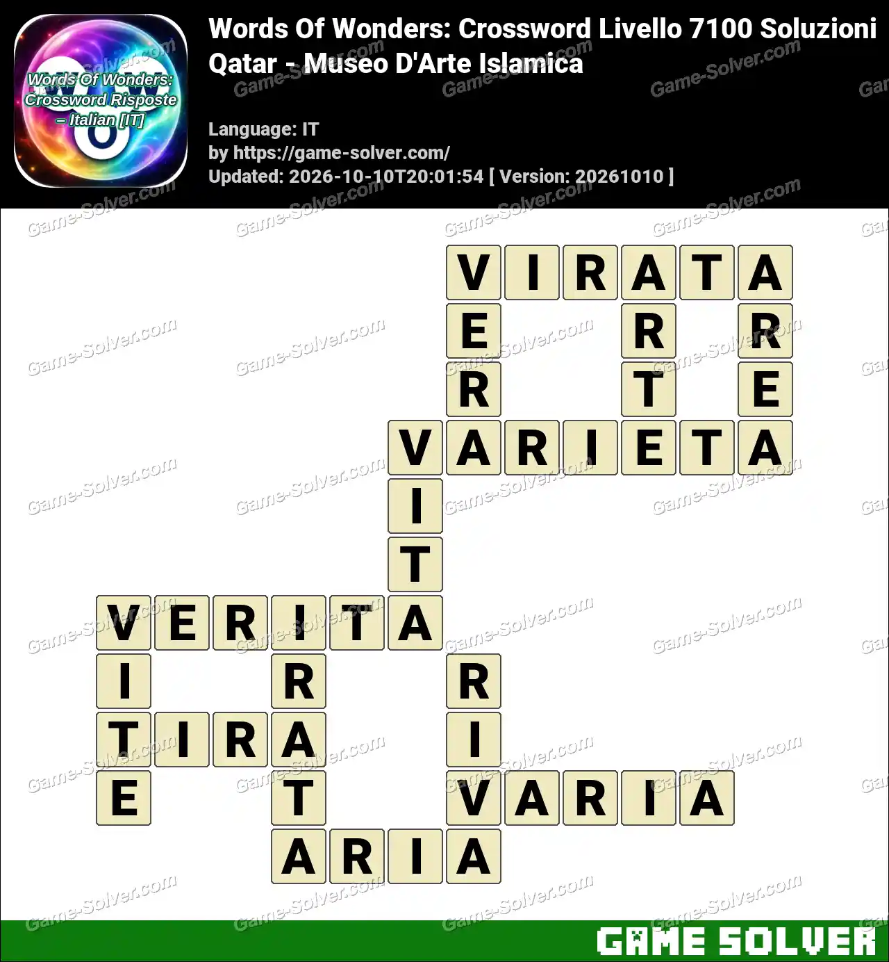 Words Of Wonders: Crossword Livello 7100 Soluzioni – Qatar – Museo D’Arte Islamica